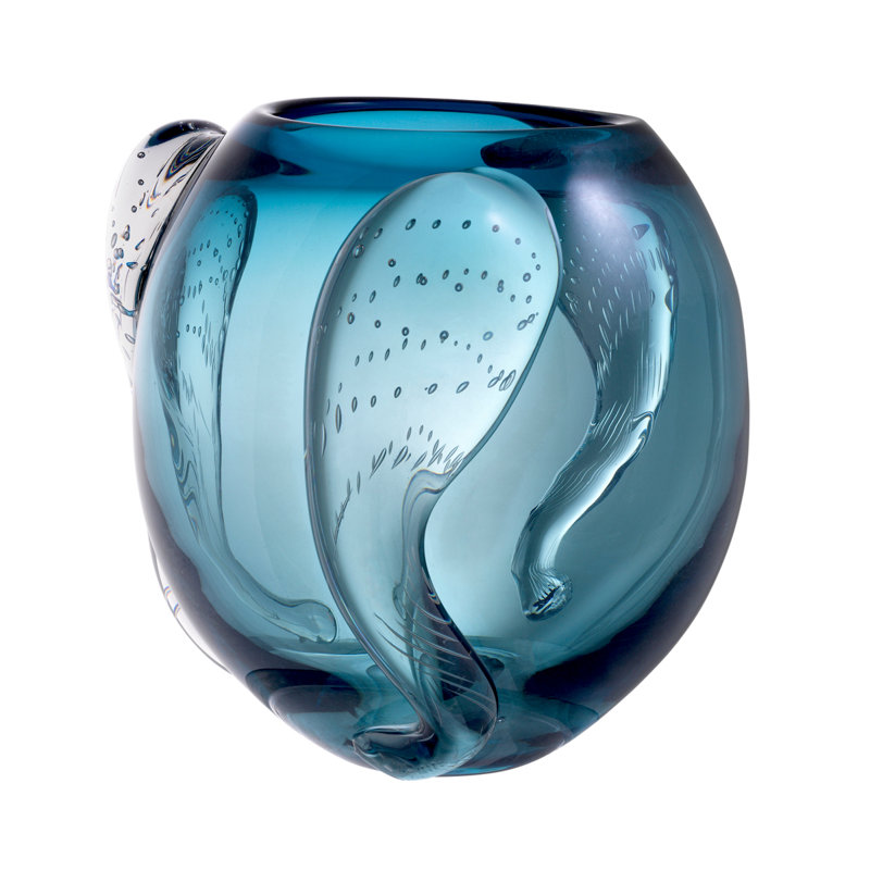 Sianluca Handmade Glass Table Vase, Blue, 9.45" H x 9.06" W x 9.06" D
