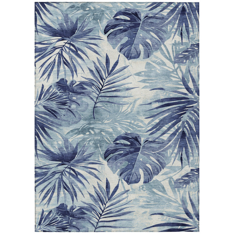 Machine Washable Indoor/Outdoor Xhevrie Blue Rug, Rectangle 5' x 7'6"