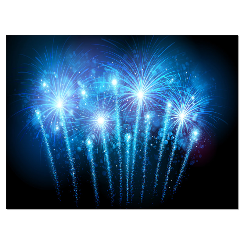 «Blue Fireworks at Night Sky», impression sur toile tendue, H 30 po x l 40 po x P 1 po