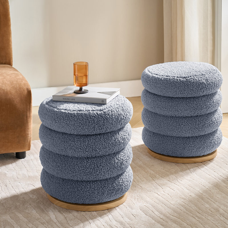 Rosa Modern Storage 360°Swivel Round Ottoman With Solid Wood Base, Blue