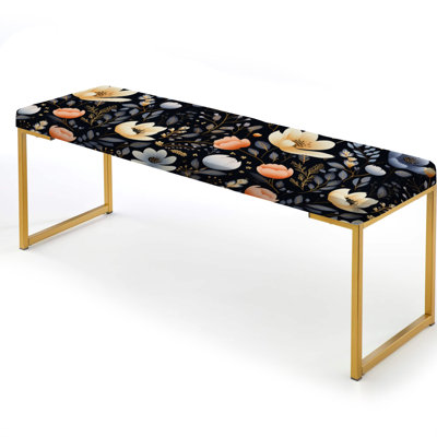 Mystic Yellow And Black Aura Floral Gardens - Floral Upholstered Gold Bench