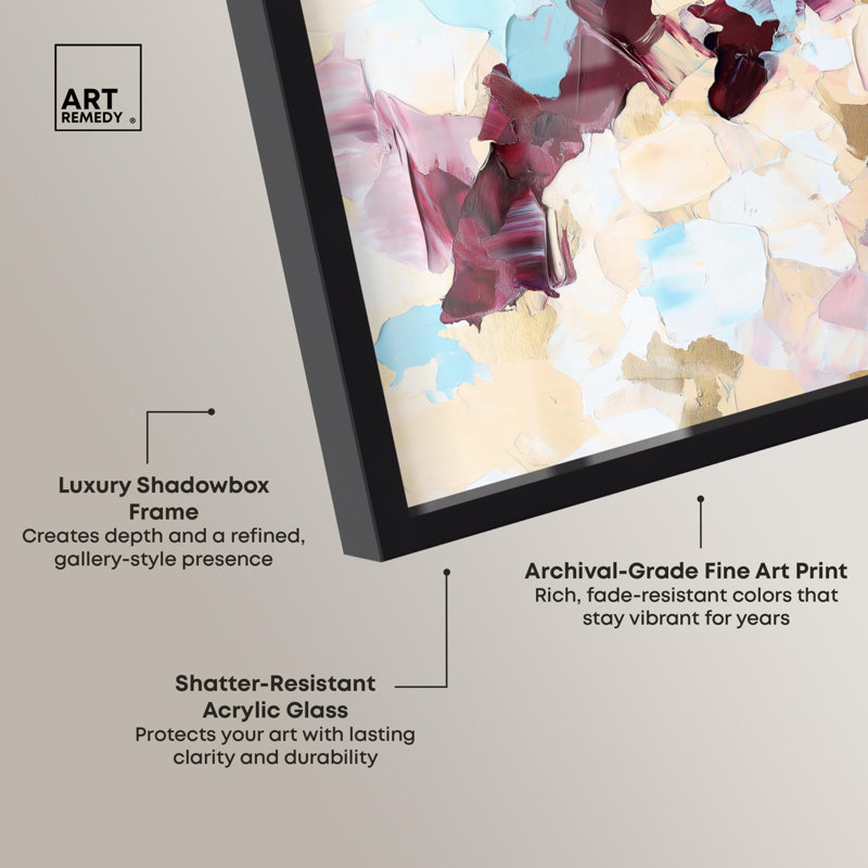 «Crimson and Blue Shadowbox Print Abstract Decor» par Art Remedy, H 25 po x l 31 po, Noir