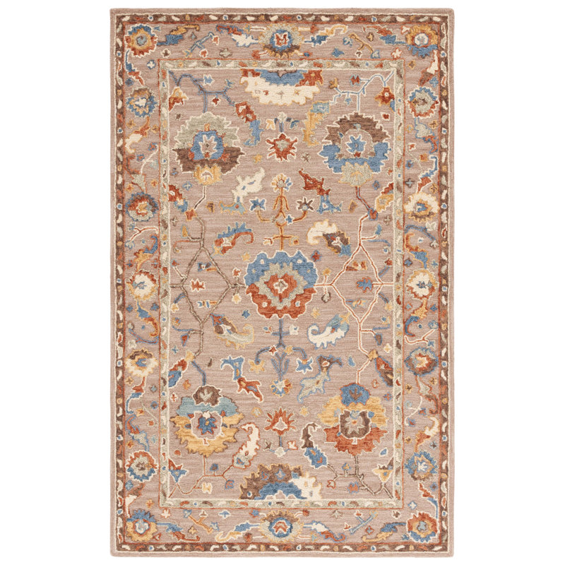 Metro Hand Tufted Wool Cotton Oriental Rug in Ivory/Beige, Rectangle 5' x 8'