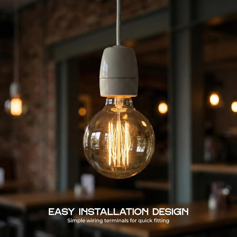 E27 Edison Screw Bulb Holder Socket, Heat Resistant High Temperature Lamp Base with Brass Terminals for LED Light Fittings