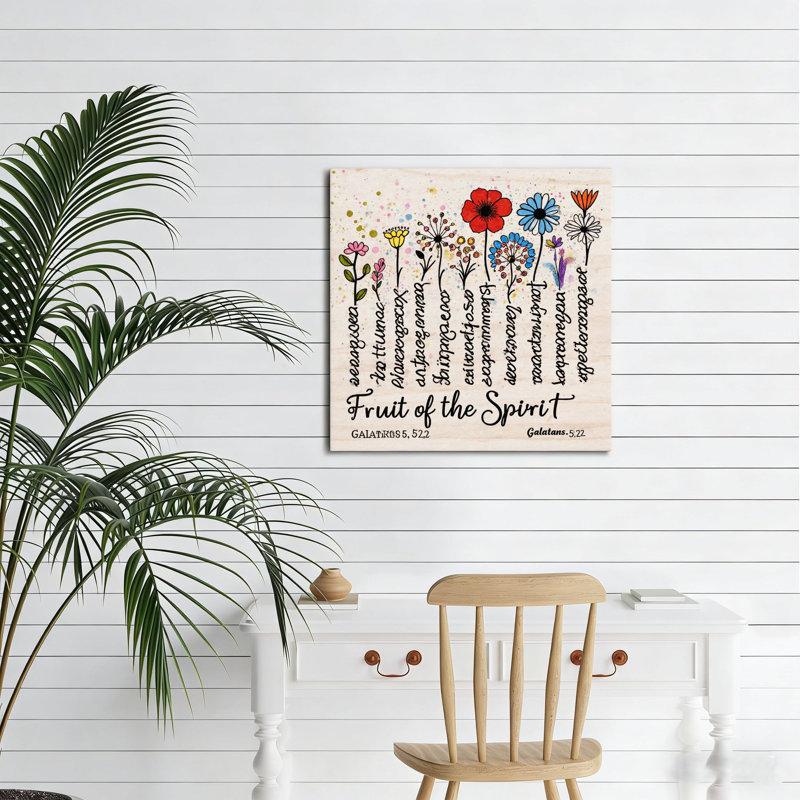 Fruit de l'esprit, art mural encastré en bois, L 16 x l 16