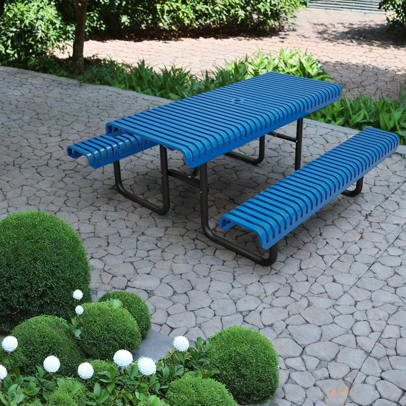 Tables de patio commerciales, bleu acier 72 x 73 x 31 pouces, pique-nique moderne