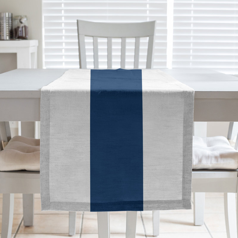 Miami Basketball Table Runner, 72" L x 16" W, White/Navy Blue/White, Cotton Twill