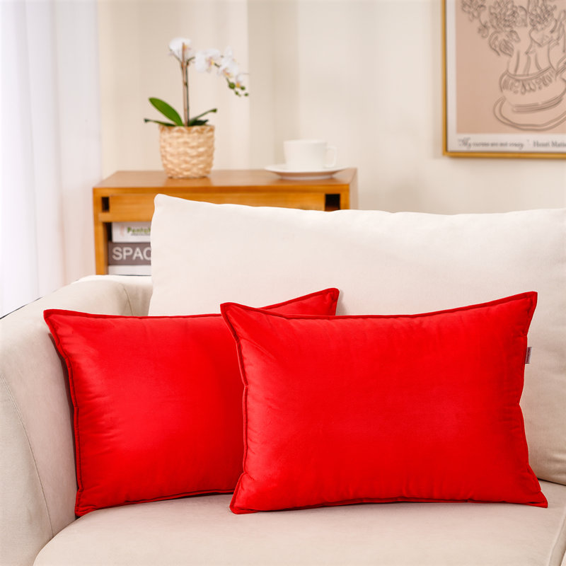 Housse de coussin carré en velours à bride, Rouge, Housse de coussin seulement - sans coussin