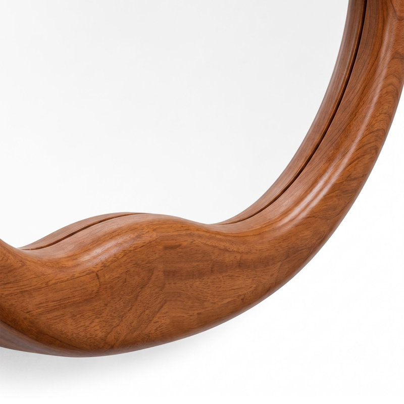 Round Solid Wood Wall Mirror, 24" x 24", Warm Walnut