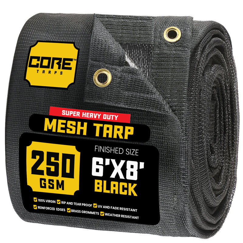 6 ft. x 8 ft. 250 GSM 7.5 OZ Heavy Duty Mesh Tarp, UV Resistant, Black