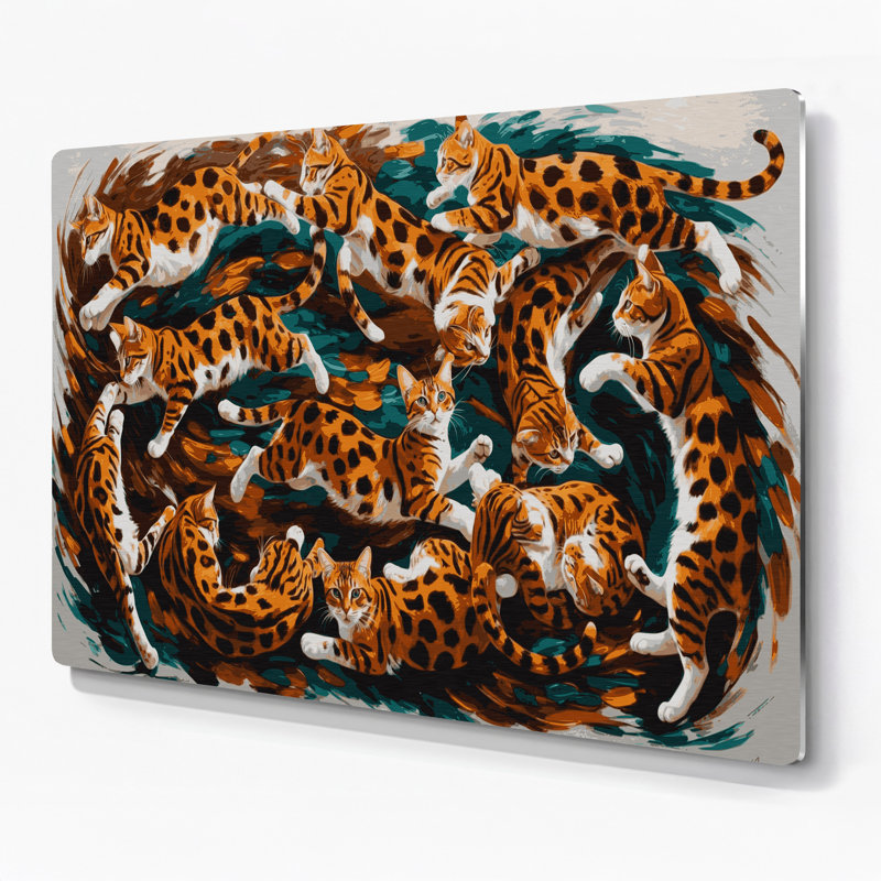 Chat brun du Bengale, art mural en métal, H 132 po x l 168 po x P 0,05 po