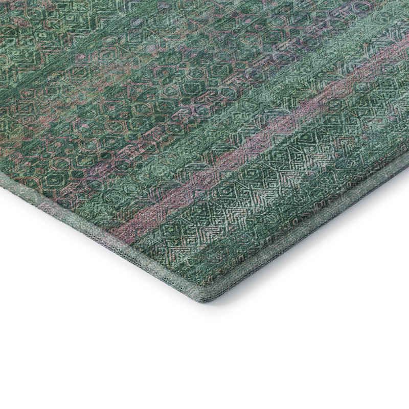 Premium Machine Washable Mayfield Striped Rug, 8' x 10', Green