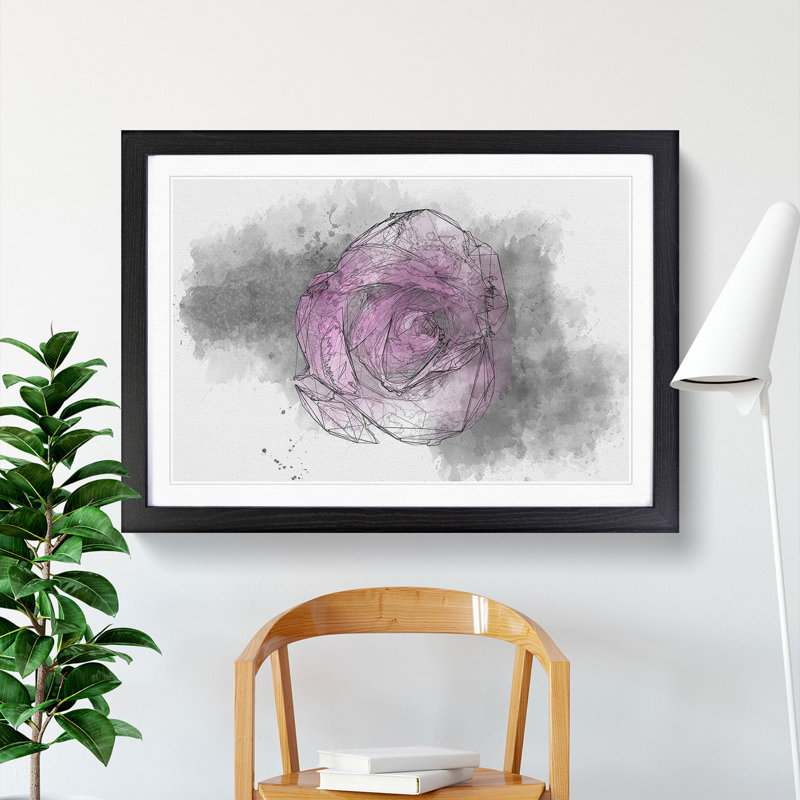 Purple Rose in the Shadows Sketch - Picture Frame Graphic Art Print, 62cm H x 87cm W x 2cm D, Black Framed