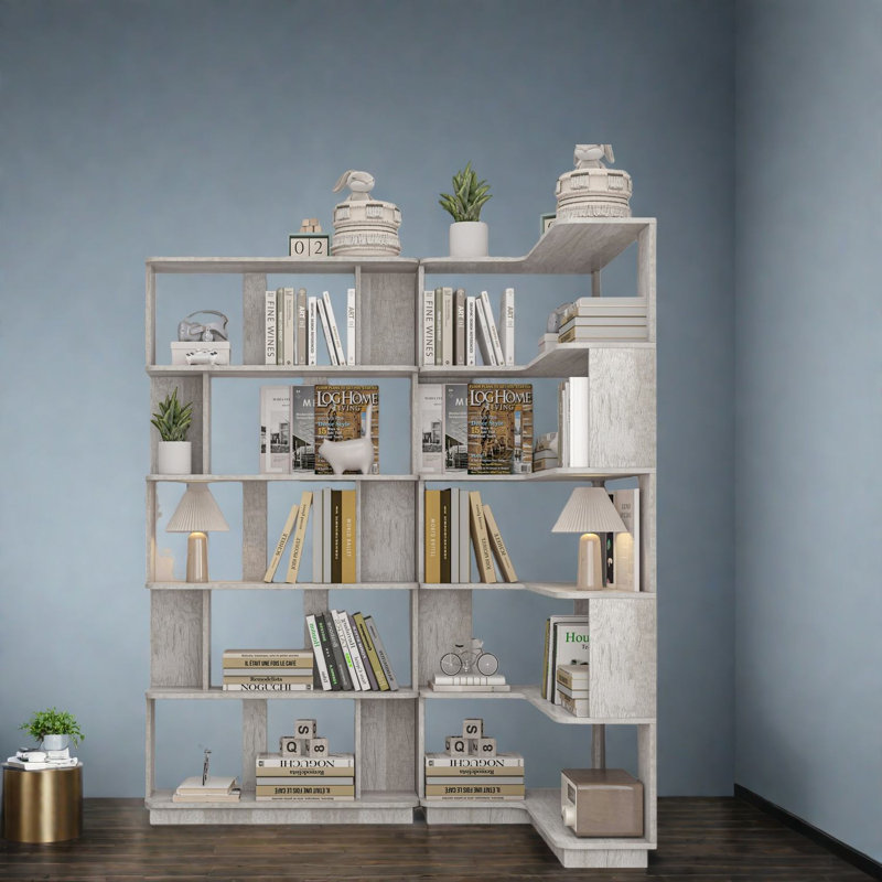 Ensemble de bibliothèques de coin peu encombrantes, fabrication en bois aggloméré, style moderne, idéal pour un usage domestique