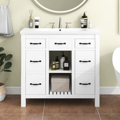 Meuble-lavabo avec lavabo sous-comptoir 30 po Shimeeka, armoire de rangement avec 2 tiroirs et 2 armoires