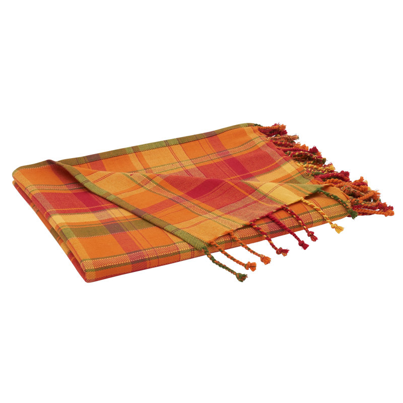 Terracotta Harvest Plaid Cotton Throw Blanket with Tassels