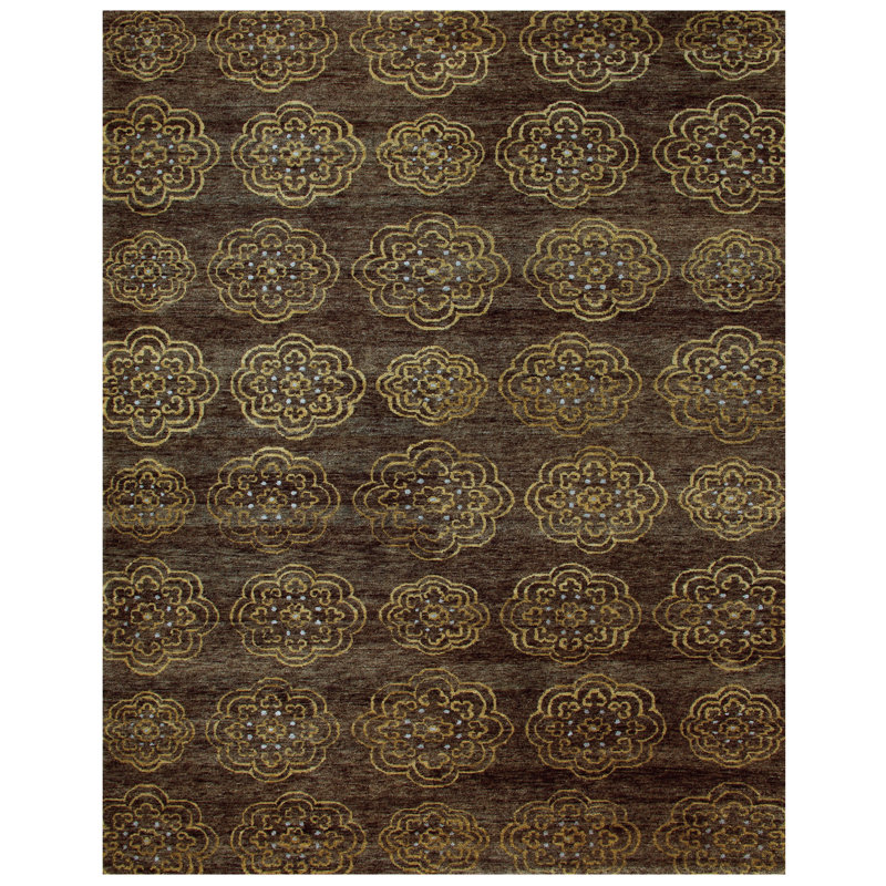 Qing Wool Geometric Area Rug in Brown/Gold