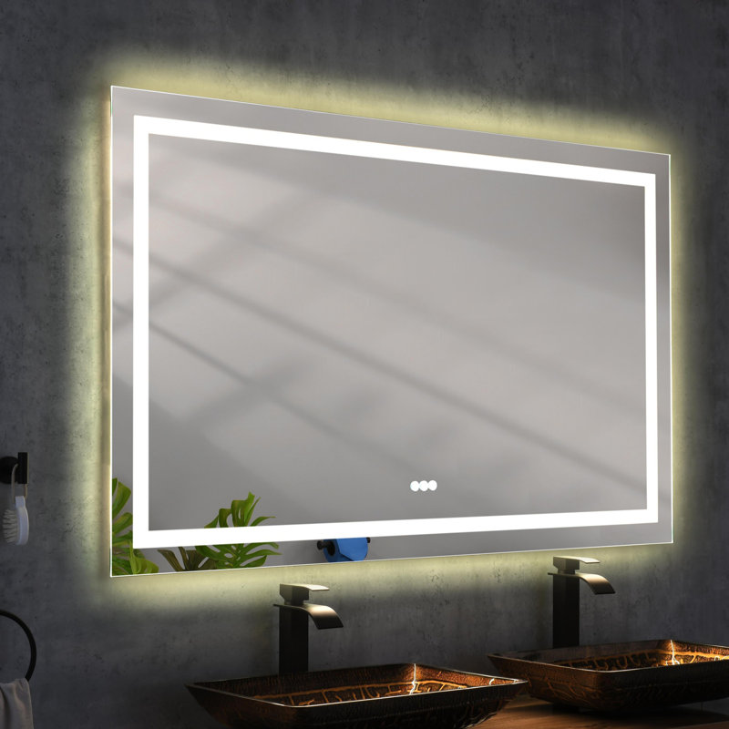 Miroir de salle de bain DEL, Noir, 36 po x 48 po