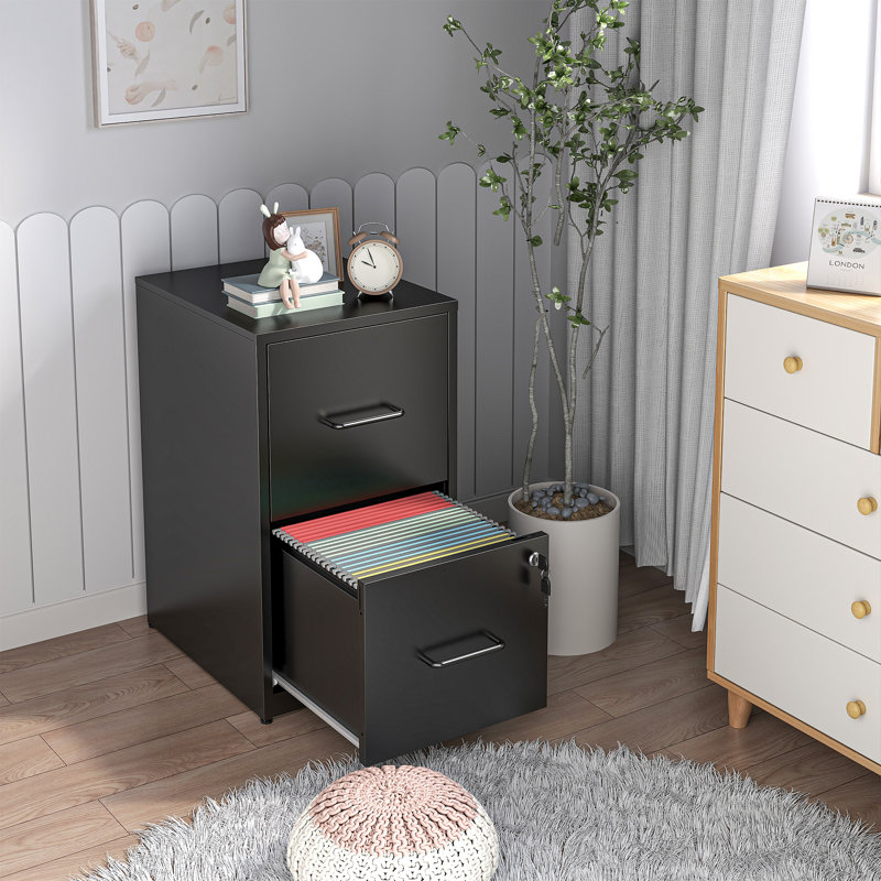 Classeur vertical en métal à 2 tiroirs Abheek - Rangement robuste en acier pour bureau personnel, support pour imprimante, format A4
