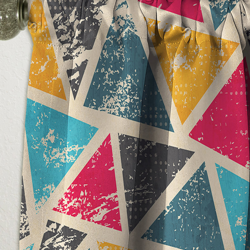Panneau de rideau occultant rétro à motif géométrique vintage triangulaire jaune, bleu et noir, L 52 po x L 63 po