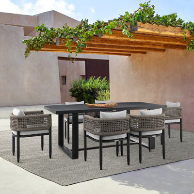 Ensemble de table de salle à manger d'extérieur en aluminium 7 pièces avec corde grise et coussins Écosse