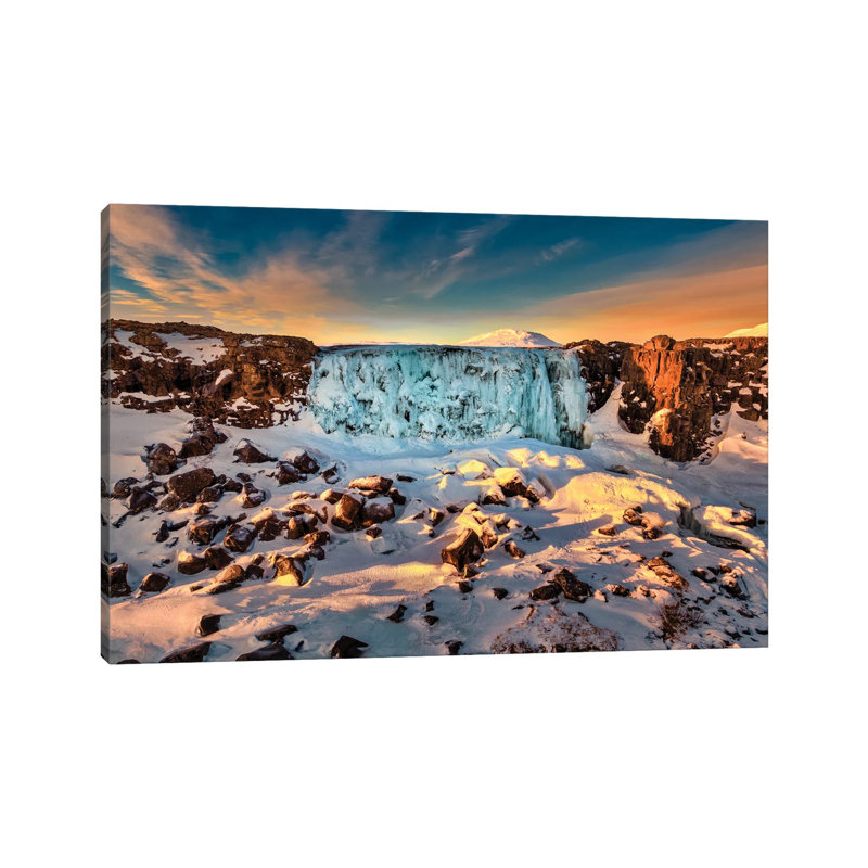 Frozen Oxararfoss Waterfall, Thingvellir National Park, Iceland by Panoramic Images - Print on Canvas, Wrapped Canvas