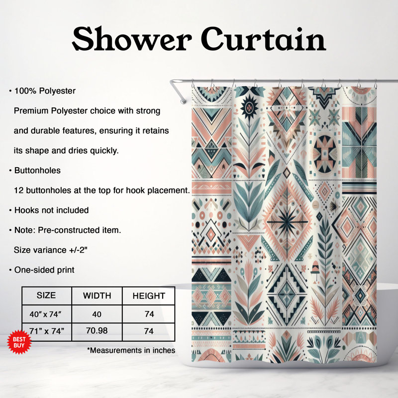 Tribal Geometrics - Rideau de douche standard 1 pièce, H 74 po x l 71 po