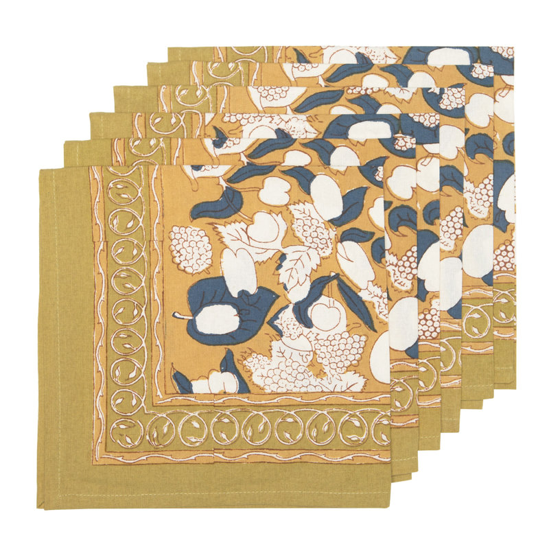 Forest Harvest 100% Cotton Square Napkins, Mustard/Blue