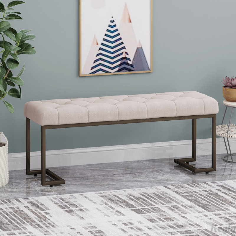 Upholstered Button Tufted Bench, Beige