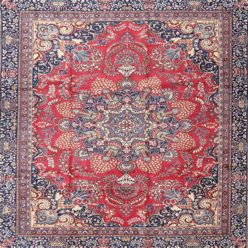 Tapis traditionnel rouge / bleu, Rond 5 pi