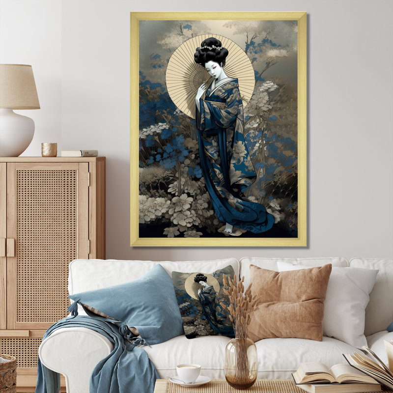«Elegant Japanese Woman II», impression sur toile, H 32 po x l 16 po x P 1 po, Encadrement doré