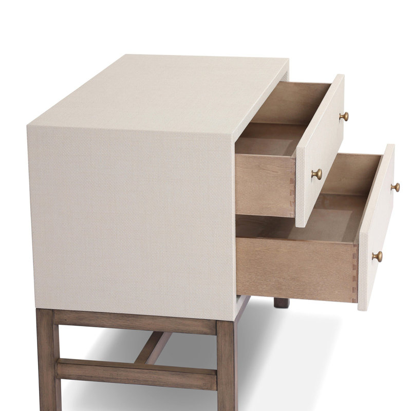 Fiona Nightstand - Black Raffia, Ivory Painted Raffia