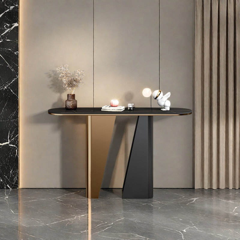Console Modern Minimalist Art Design, Noir, Or champagne, H 33,46 po x l 55,12 po x P 13,78 po