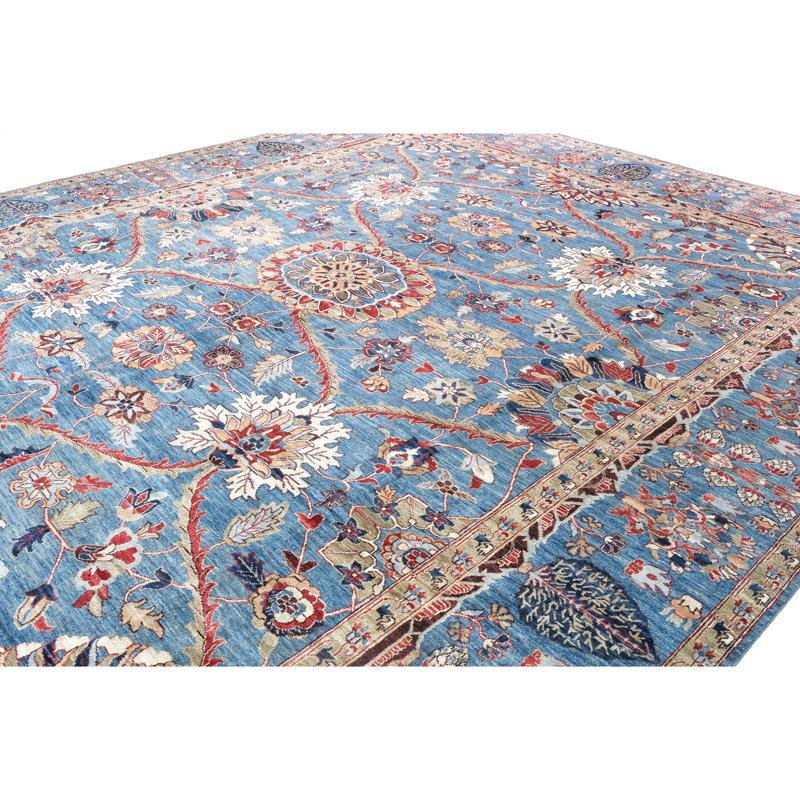 High-Quality Hand-Knotted Blue And Red Area Rug