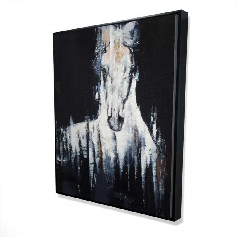 «Cheval blanc abstrait sur fond noir» sur toile