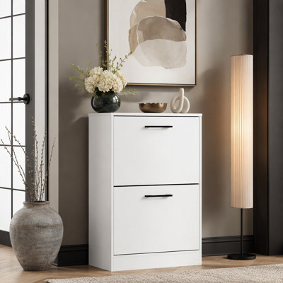 Shoe Cabinet with 2 Flip Drawers Modern Narrow Entryway Shoe Storage with Adjustable Dividers for 12 Pairs