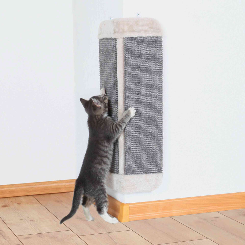 TRIXIE Wall Mount Scratching Board for Corners, Vertical Scratching Mat for Small Places, Sisal Cat Scratcher, Gray