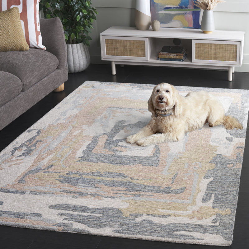 Ebony 924 Hand Tufted Wool/Cotton Abstract Rug in Gray/Ivory, Rectangle 6' x 9'