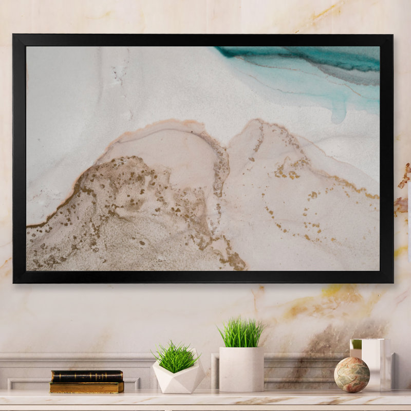 Reproduction d'art sur toile de luxe avec turquoise marbré, Cadre photo noir, H 8 po x l 12 po x P 1 po