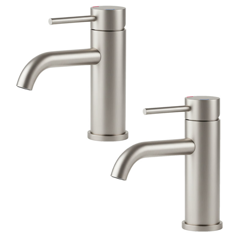 Modern Single Handle Bathroom Vanity Faucet(Set of 2), Brushed Nickel