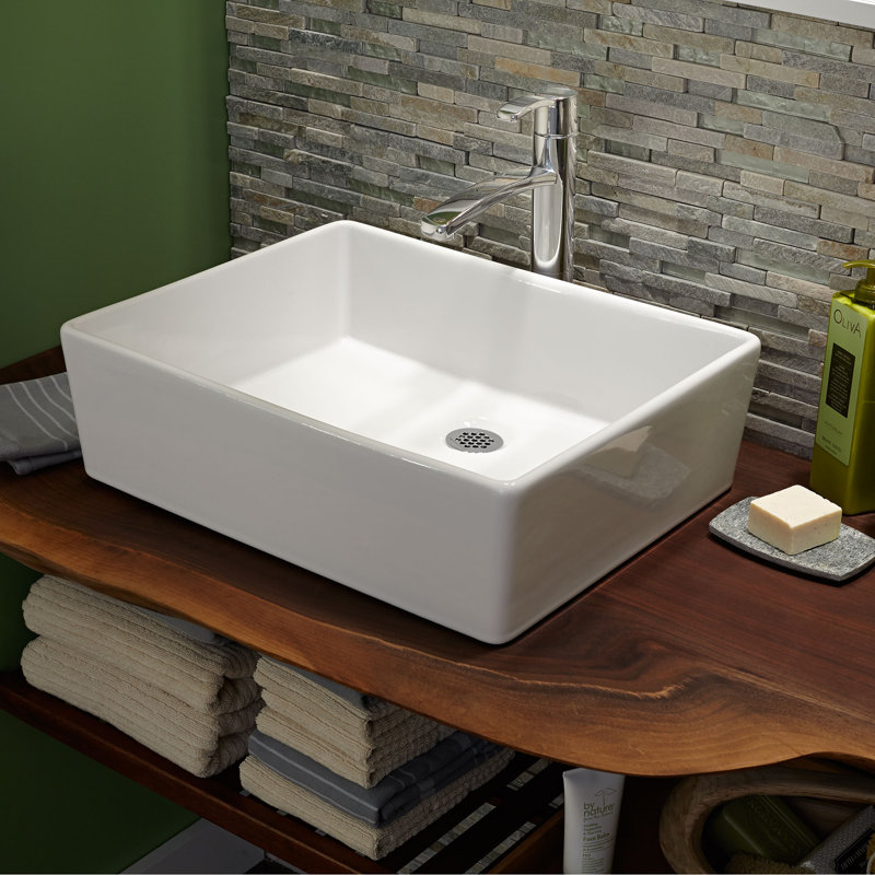 Loft White Ceramic Rectangular Above-Counter Vessel Sink
