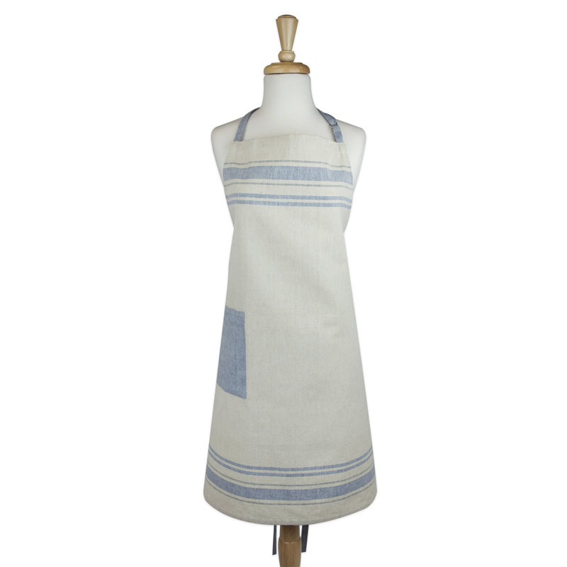 Shelton Striped Cotton Bib Apron, Blue Chambray 