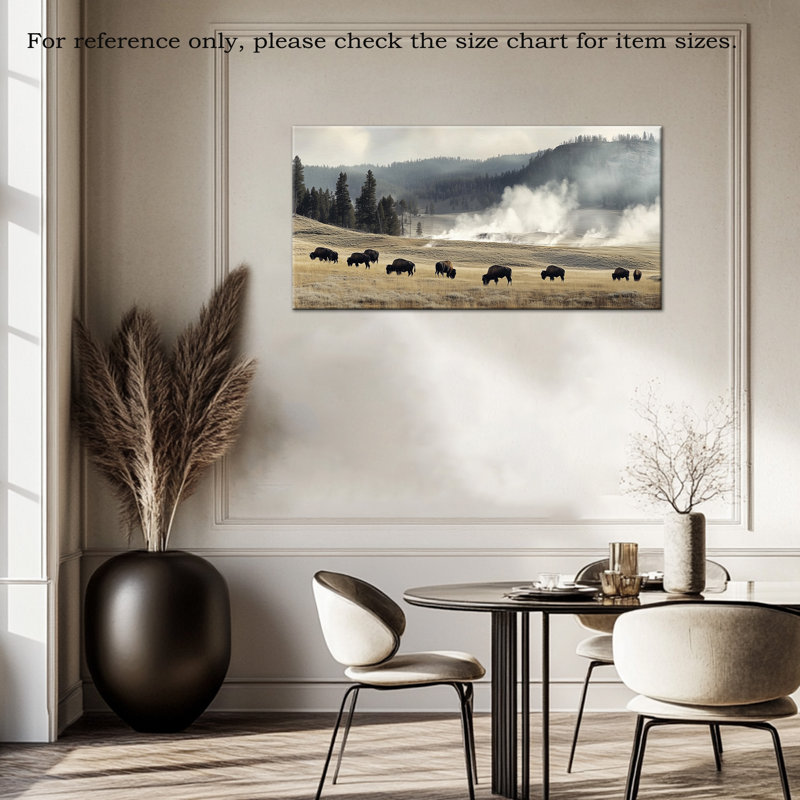 Grand art mural bison américain - élégante décoration murale Buffalo, H 24 po x l 48 po