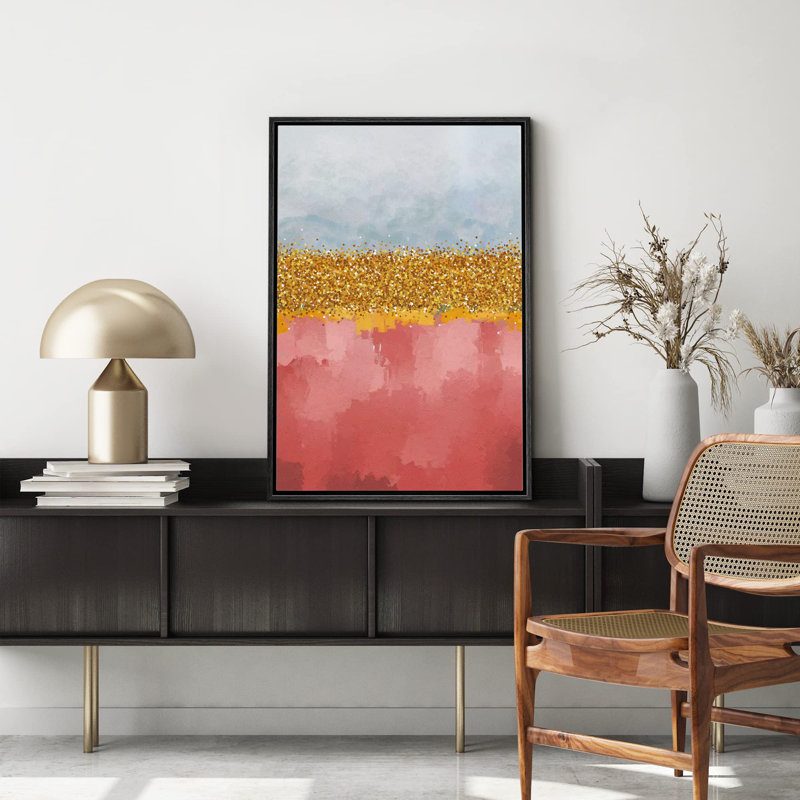 Bleu, bleu, rose, boho, bloc de couleur, dégradé, formes abstraites, illustrations, décor moderne, H 24 po x l 16 po, Noir