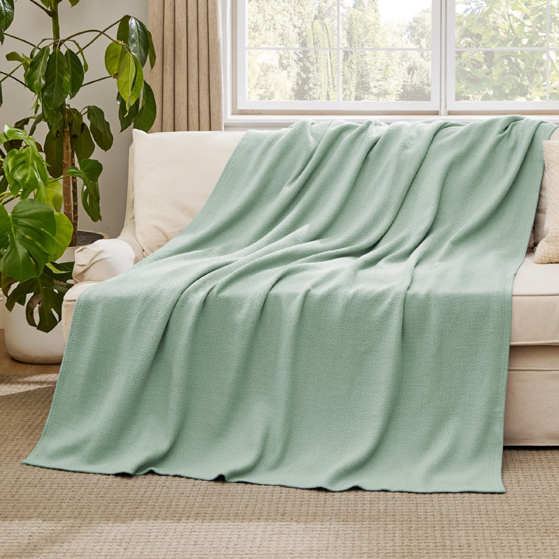 Bedsure 100% Cotton Blanket Soft Cozy Textured Herringbone Woven Blanket for All Seasons, King, Sage Green