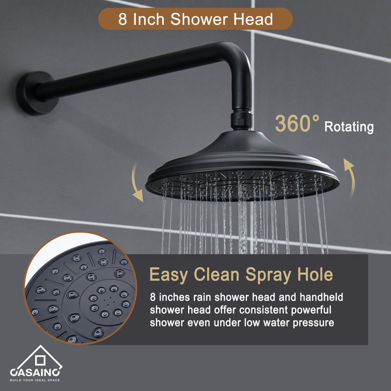 Matte Black Wall-Mounted Rain Shower System with Handheld