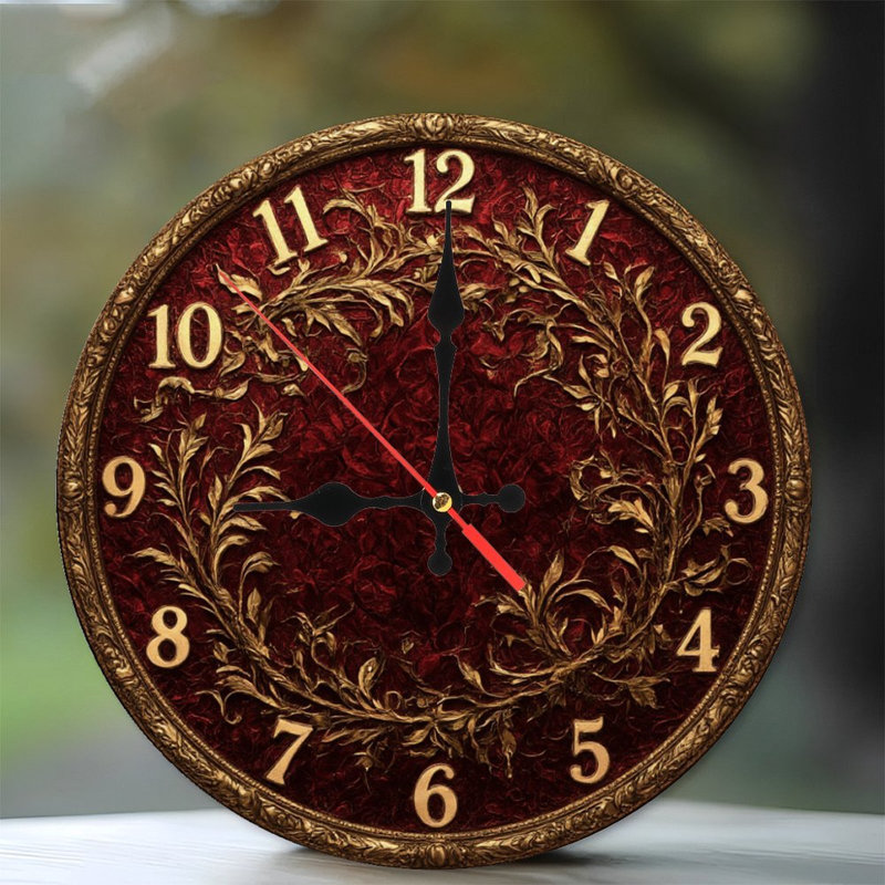 Pendule en velours rouge ornée d'or