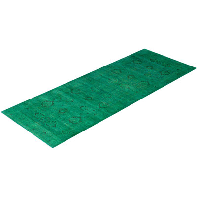 Overdyed Hand-Knotted Wool Modern-Contemporary Green Runner 4' 1" x 10' 10"