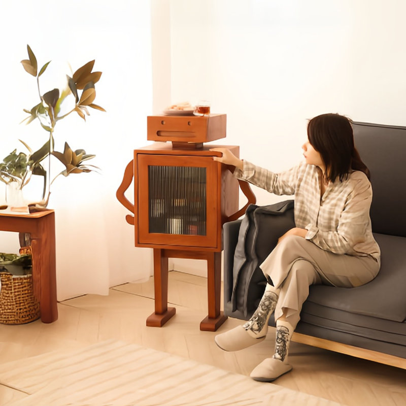 Jaecee Robot End Table with 360° Rotation, Brown