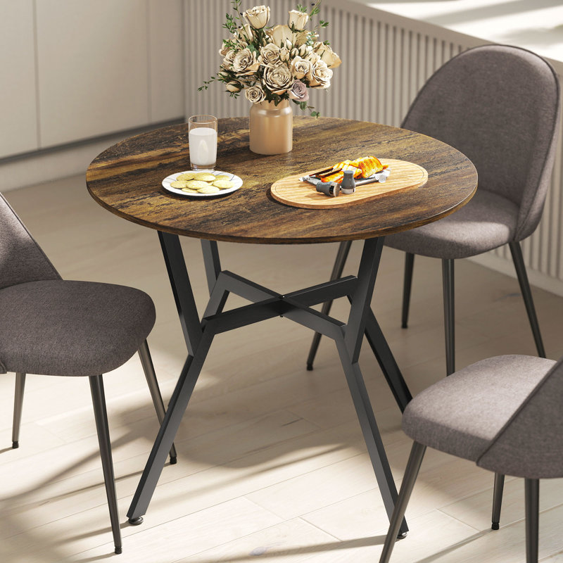 Lamberto Dining Table, Round Kitchen Table with Black Legs, Rustic Brown